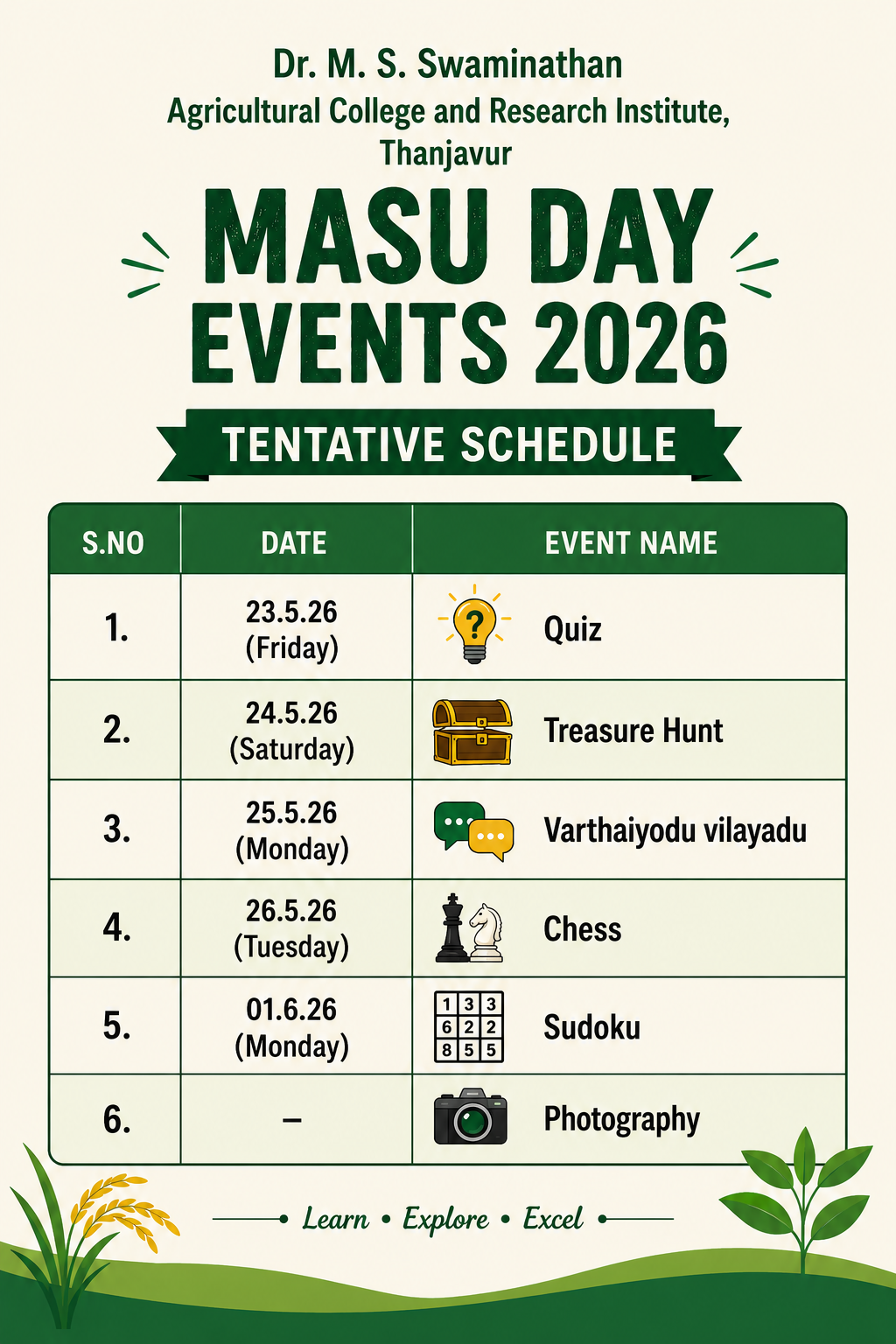 MASU Day 2026 – Tentative Schedule | AC & RI, Thanjavur